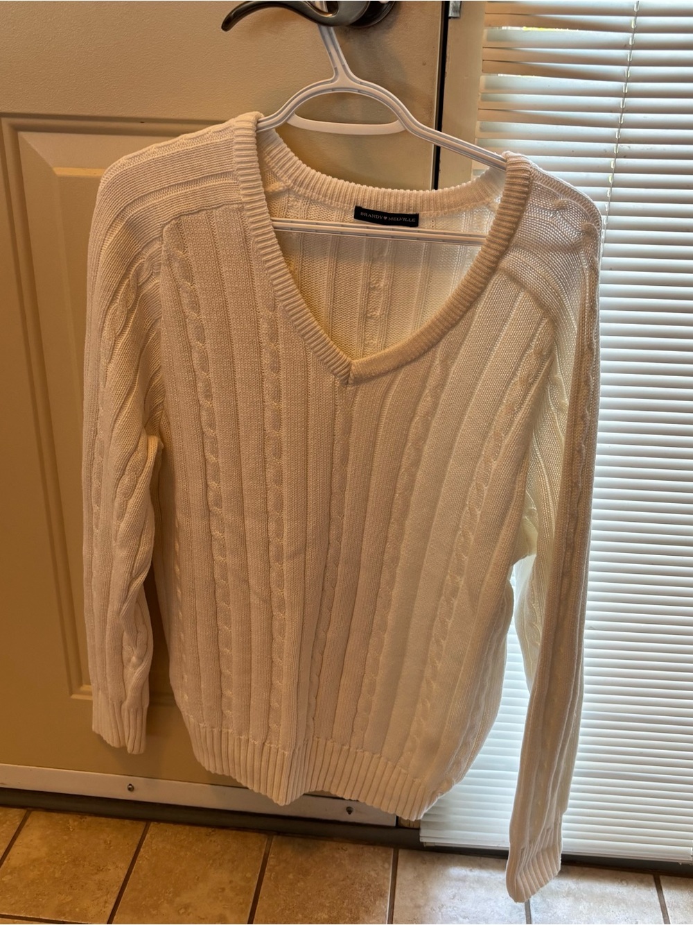 Brandy Melville Cream Cable Oversized V-Neck Sweater